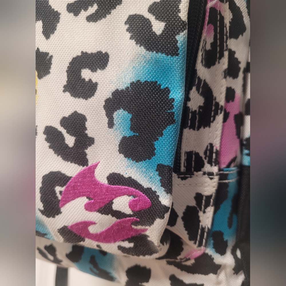 Billabong Leopard Print Backpack, Pink, Blue, Yellow, Canvas, Colorful - Picture 12 of 13